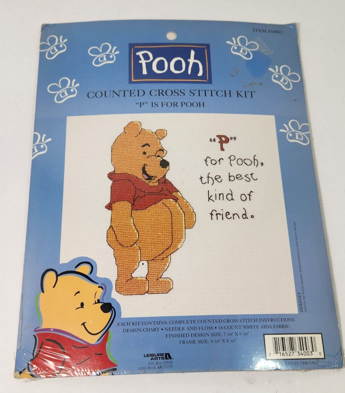 P Is For Pooh Counted Cross Stitch Leisure Arts #34003 Winnie Best Kind Friend - $10.39