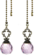 Set of 2 Vintage-Style Pink Fan Pull Ceiling Fan Chain Pulls Crystal Prism Ball  - £13.66 GBP