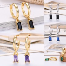 Womens Black /Green /Blue /Purple Rectangle CZ Crystal Huggie Hoop Earrings 2Pcs - £7.95 GBP