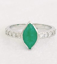 Natural Emerald Marquis Diamond White Gold Ring, 14 K 1.78ct - £400.91 GBP