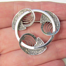 Vtg Signed BEAU Sterling Silver Filigree Swirl Mid-Century Circle Pin Br... - $24.70