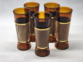 Siesta Ware Tumbler Glasses Walnut Veneer Jacket - Set Of 5 - READ DESCR... - $27.51