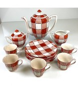 Vtg 14 Pc Set Kikusui Japan CHECKERS Red Orange Ceramic Pitcher Creamer ... - $3,362.64 MXN