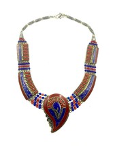 Nepal Tibetan Bib Necklace Lapis Nepalese Ethnic Coral Handmade Jewelry Boho  - £37.19 GBP