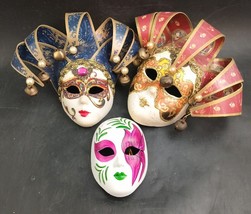 Lot of 3 Vintage Porcelain Mardi Gras Mask Wall Art, 4” &amp; 3.5” OBO - $24.00