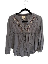 KNOX ROSE Womens Top Floral Embellished Peasant Blouse Blue Long Sleeve ... - £9.74 GBP