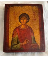 Vintage Orthodox Icon Thick Wood 5.5 x 7” Saint Panteleimon The Great He... - €11,03 EUR