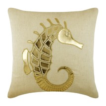 Sea Creatures 16&quot;x16&quot; Linen Beige Throw Pillows Cover For Couch, Gold Sea Horse - £21.95 GBP+