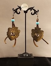 Vintage Copper Arrowhead and Leather Dangle Earrings Pierced Ears - $12.99