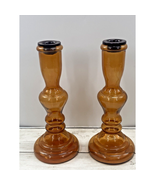 Candlestick Holders Amber Elegant Pressed Glass set of 2 Vintage 9 inches - $36.62