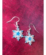 Small Light Blue Rhinestone &amp; Silvertone SNOWFLAKE Dangle Earrings for P... - £10.46 GBP