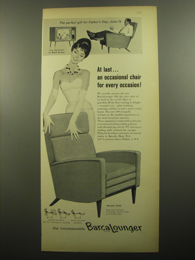 Primary image for 1960 Barcalounger Chair Ad - At last an occasional chair for every occasion