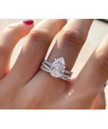 3.50Ct Pear Cut Simulated Diamond Bridal Wedding Ring Set 925 Sterling S... - £60.81 GBP