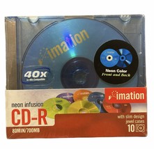 Imation Neon Infusion CD-R 40X 700MB 80min Factory Sealed Jewel Cases Pack of 10 - £9.00 GBP