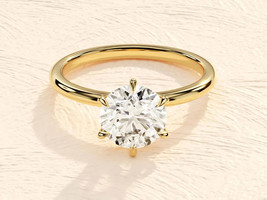 1.50Ct Round Cut 8mm Simulated Diamond Yellow Gold Plated Women Engagement Ring - £36.80 GBP