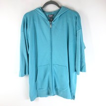 Martha Stewart Womens Knit Hoodie 3/4 Sleeve Full Zip Pockets Oversized Blue S - £11.58 GBP