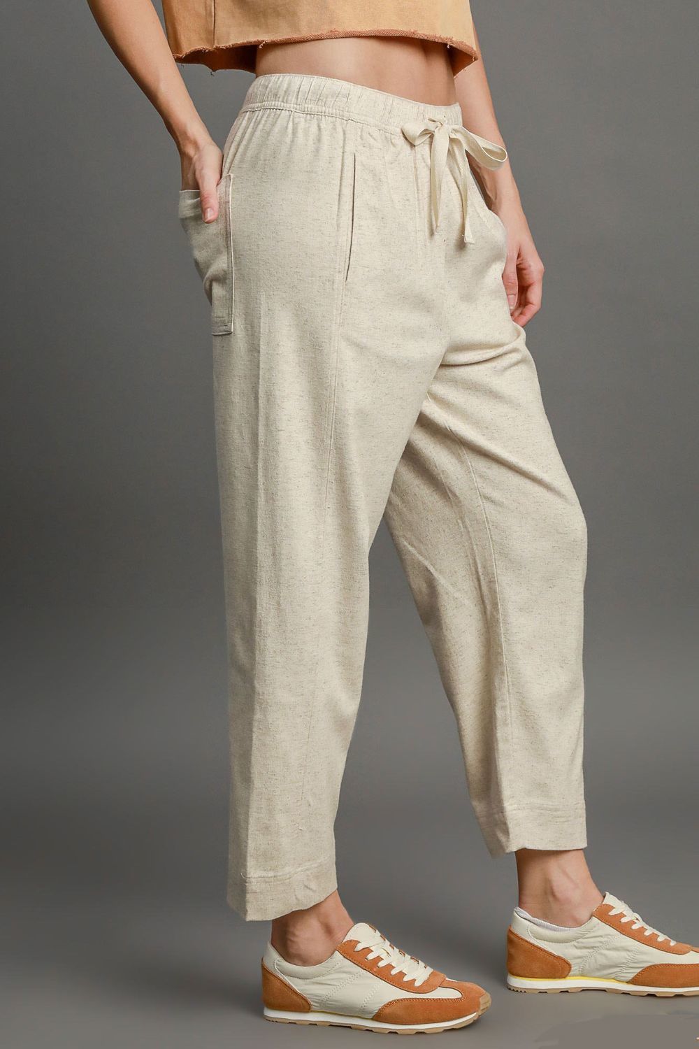 Umgee Full Size Drawstring Elastic Waistband Linen Blend Pants Plus Size Item image 3