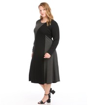 New Karen Kane Black Gray Color Block Career Flare Midi Dress Size 1X Women - £63.94 GBP