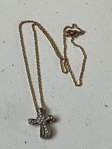 Vintage Dainty Goldtone Chain w Avon Marked Clear Rhinestone Loopy CROSS Pendant - £9.05 GBP