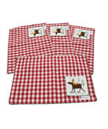 Red Checked Moose on Skates with Pocket Place Mats Set of 4 - €11,04 EUR