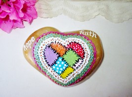 Heart Scripture Rock Hand Painted Patchwork Lacy Heart Shaped Rock Religious - £23.97 GBP