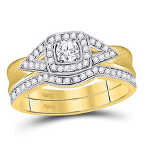 14kt Yellow Gold Round Diamond Bridal Wedding Engagement Ring Band Set 3/8 Ctw - £891.53 GBP