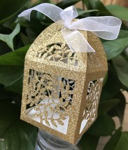 100pcs Glitter Gold Wedding Favor Boxes,Laser Cut Gift Packaging Boxes,C... - £38.28 GBP