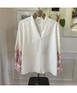 Chicos Ivory Embroidered Balloon Sleeve Vneck Blouse 2 M 12 - €19,77 EUR