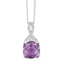 Silver 3.006 ct Cushion Amethyst with .195 ct White Topaz Necklace - £127.28 GBP