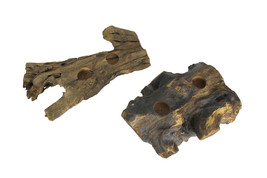 Set of 2 Natural Gamal Root Wood Double Tealight Candle Holders - Large - £20.44 GBP