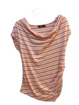 Etam ruched side asymmetrical hem shirt top blouse coral white striped stretch S - £12.63 GBP