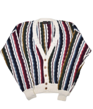 Vintage Structure Cardigan Sweater Mens L Multicolor Striped Coogie Style - £42.38 GBP