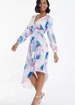Quiz Cloud Print Cross Over Long Sleeve Midi Dress  UK 14  (fm40-1) - £26.40 GBP