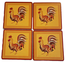Coasters Set of 4 Colorful Rooster Coasters 4.5&quot; Square Cork Bottom - $13.89
