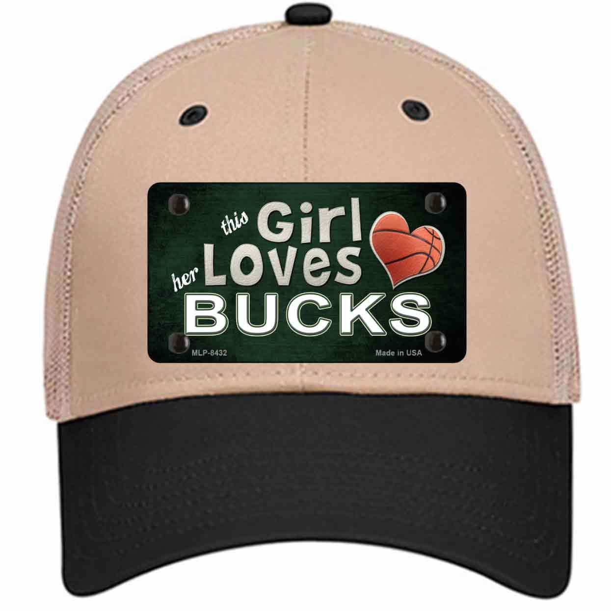 This Girl Loves Her Bucks Novelty Khaki Mesh License Plate Hat