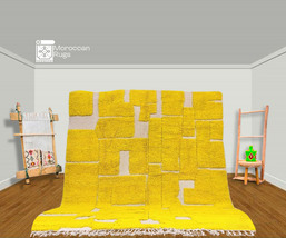 Handmade Moroccan Wool Rug - Bright Yellow Carpet With Modern Abstract Pattern - £54.11 GBP+