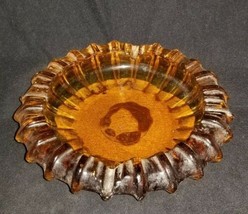 Vintage Amber Round Glass Ashtray 7&quot; Large MCM Glass Ashtray Ribbed Edging - £16.03 GBP
