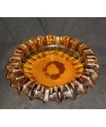 Vintage Amber Round Glass Ashtray 7&quot; Large MCM Glass Ashtray Ribbed Edging - £15.92 GBP