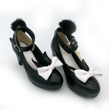 2021 rabbit ears shoes ribbon fluffy pumps single high heel shoes student ita sh - £41.63 GBP