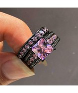 3.00Ct Princess Cut Simulated Purple Amethyst Wedding Ring 14K Black Gol... - £147.09 GBP