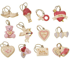 Lenox Be Mine Valentine Mini Ornament Set of 12 Heart Dove Cupid New (No... - $391.05