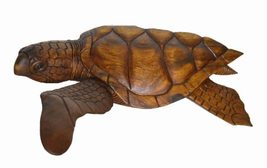 Beautiful Huge Hand Carved Teak Wood Turtle Ocean Wall Sculpture Hanging Statue  - $118.74