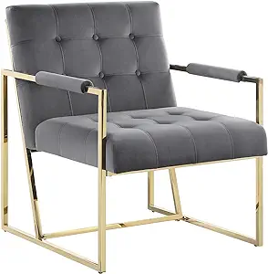 Louie Modern Arm Chair With Gold Frame, Grey - £214.00 GBP