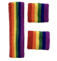 Unisex Gay Pride Rainbow Stripe Headband and Wristbands Set Brand LBGT - £7.56 GBP