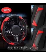 3 Piece Car Steering Wheel Cover And Shoulder Strap Set Red Black