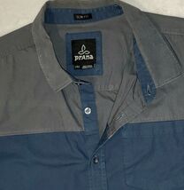 prAna Shirt Colorblock Organic Cotton 100% Gray Blue Casual Men's L Slim... - $14.99