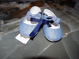 Janie And Jack Chambray Bow Crib Shoes Size 0/3 Months Girl&#39;s New - £31.45 GBP
