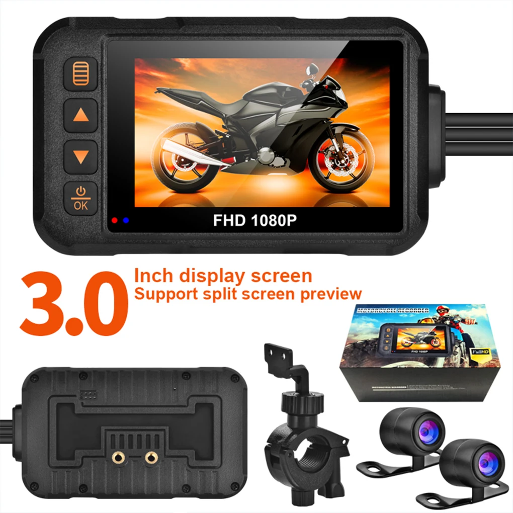 3Inch Motorcycle Camera DVR 1080P Waterproof Motorcycle Dashcam Front &amp; Rear - £55.84 GBP