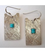 Sterling Silver Blue Bead Earrings Rectangle Handcrafted Pierced Dangle ... - $120.00