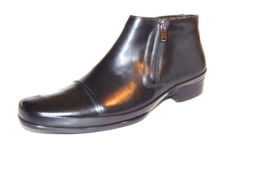 Louvre Men&#39;s Black Patent-Leather Shoes Zipper Natural Fur Boots Size US 12 - £126.47 GBP